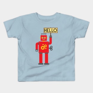 Retro Red Toy Robot Saying Hello Kids T-Shirt